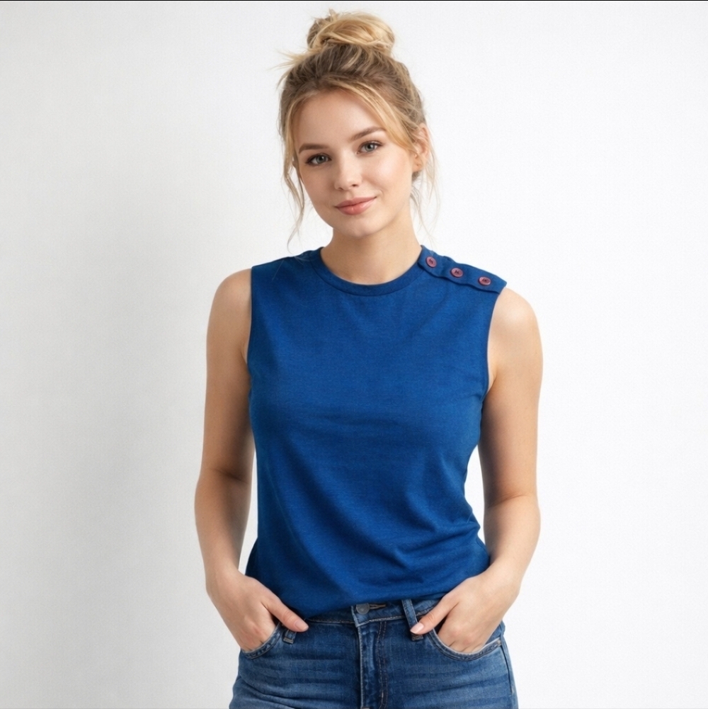 PIERRE BALMAIN Vintage Blue cotton tank Top shell L fits M